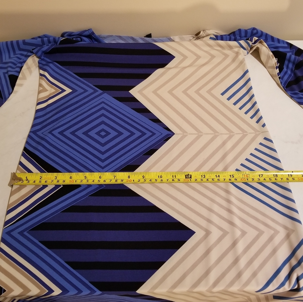 Tiana B. Shift Dress Geometric Stripe Design Blue Cream Nude - Picture 11 of 12